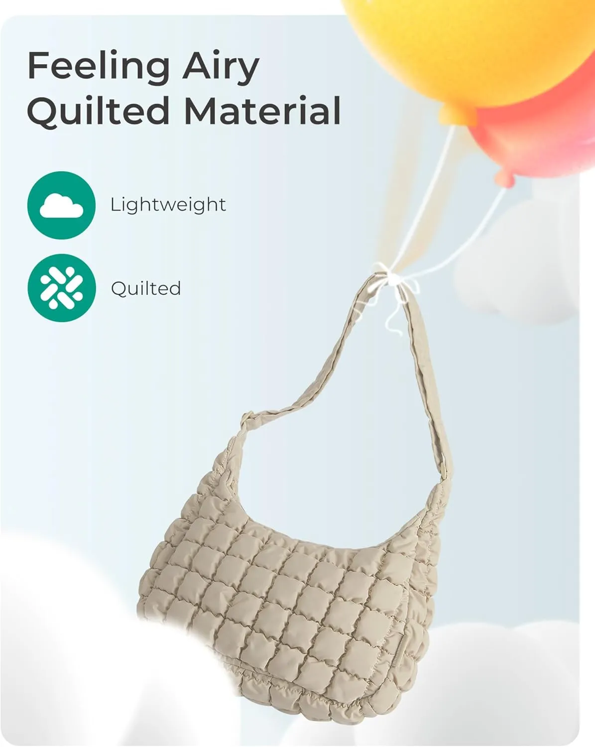 BAGSMART Quilted Puffy Crossbody Bag for Women, Small Cute Hobo Shoulder Purse Soft Fluffy Handbag for Daily Use