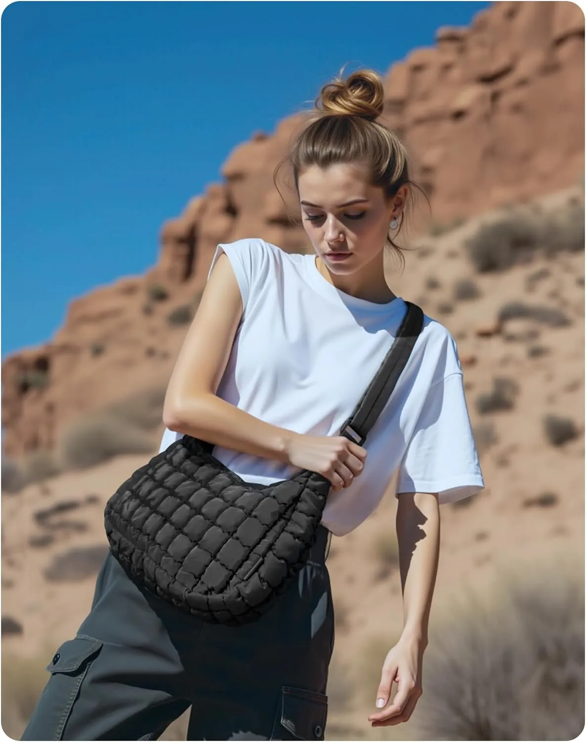 BAGSMART Quilted Puffy Crossbody Bag for Women, Small Cute Hobo Shoulder Purse Soft Fluffy Handbag for Daily Use