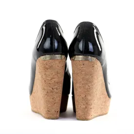 Black Papina Peep Toe Patent Wedge
