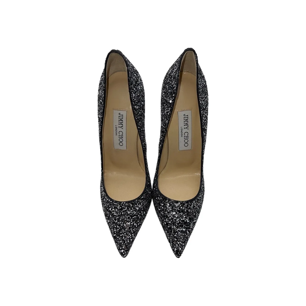 JIMMY CHOO Anouk Black & Mist Glitter Heels - Sz. 36