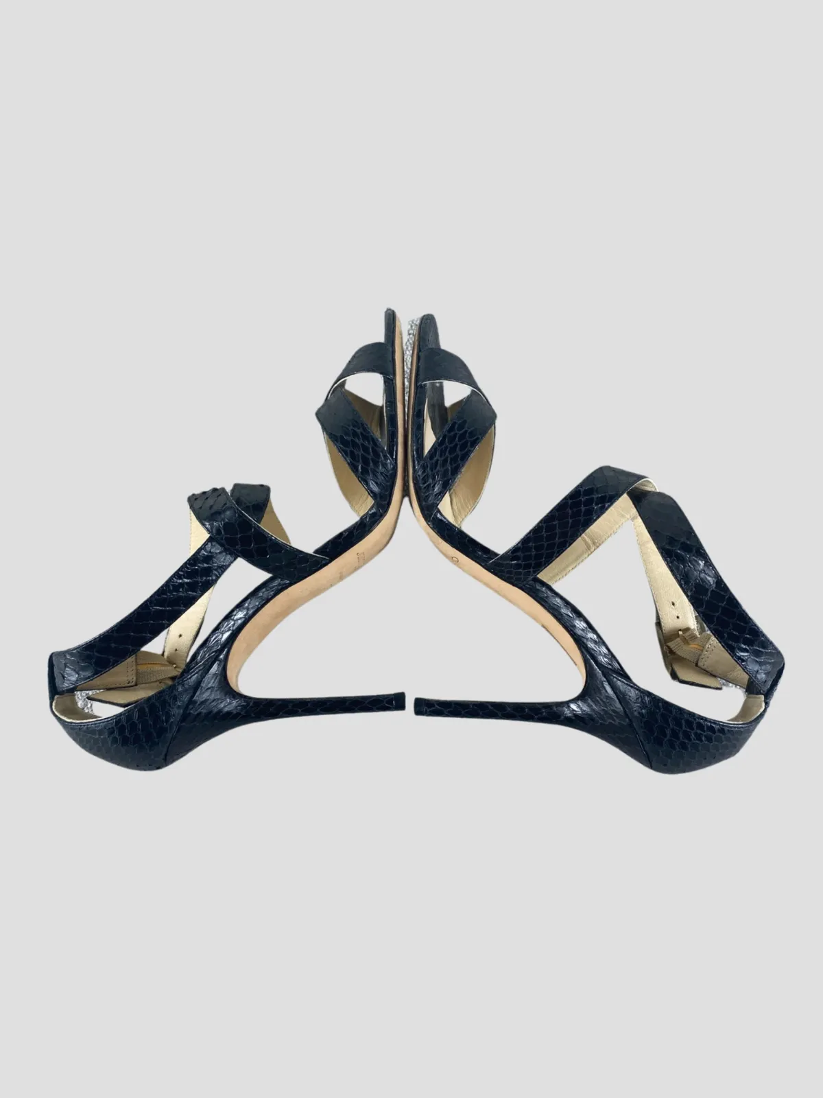 Jimmy Choo black snake skin open toe heels size UK6/US8