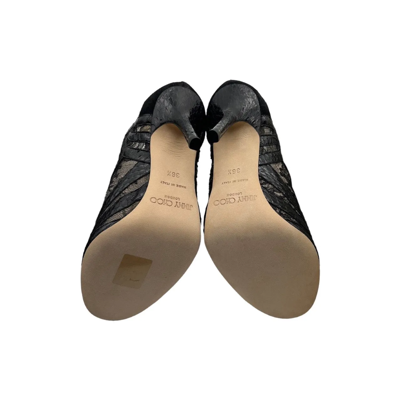 JIMMY CHOO Nexus Snakeskin and Lace Heels - Sz 36.5