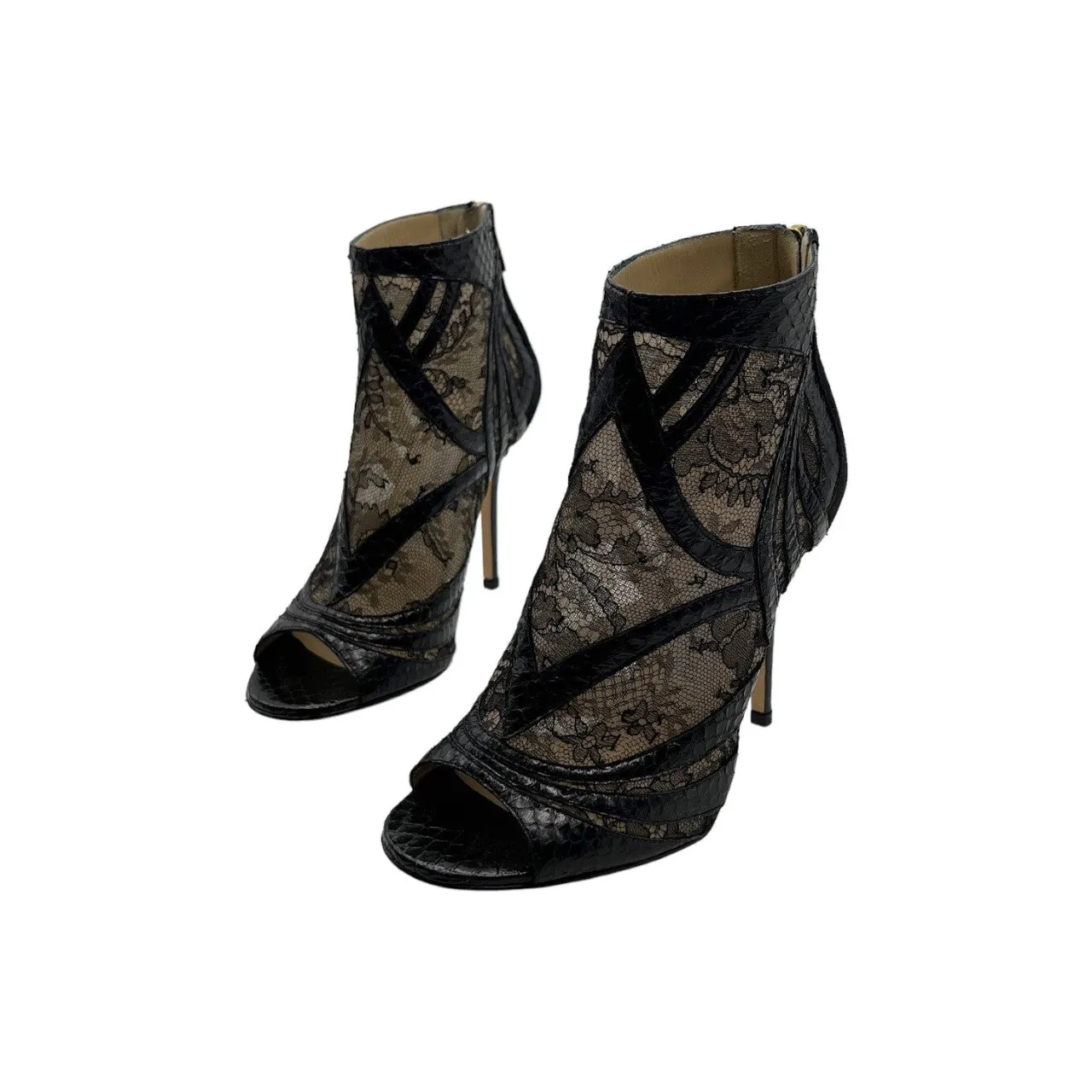 JIMMY CHOO Nexus Snakeskin and Lace Heels - Sz 36.5
