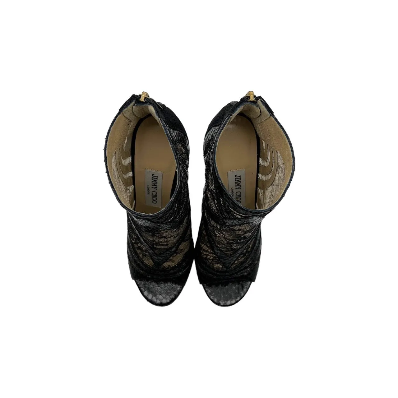 JIMMY CHOO Nexus Snakeskin and Lace Heels - Sz 36.5