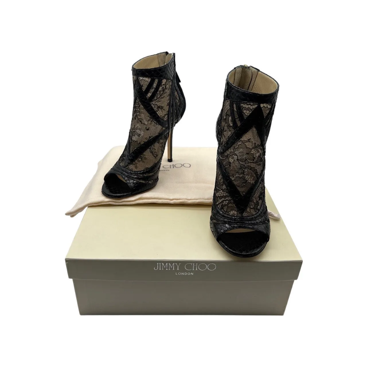 JIMMY CHOO Nexus Snakeskin and Lace Heels - Sz 36.5