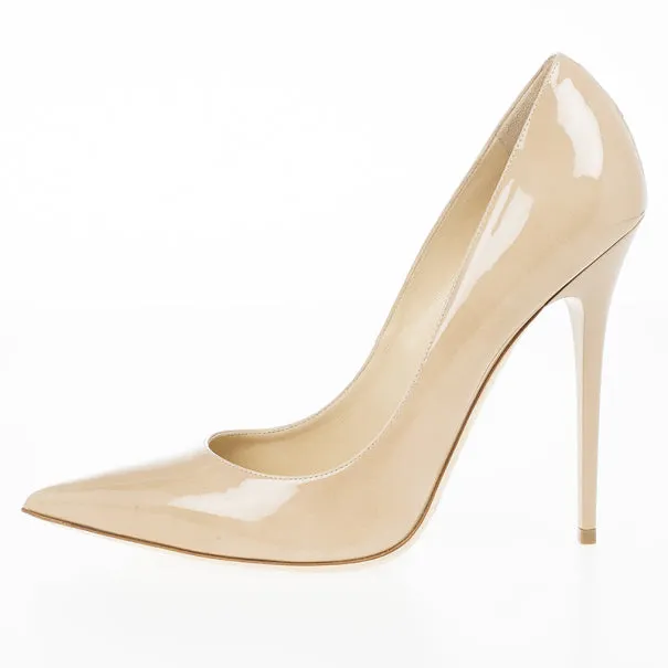 Jimmy Choo Nude Patent Anouk Pointed Toe Pumps - Size 2