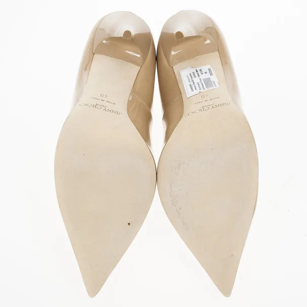 Jimmy Choo Nude Patent Anouk Pointed Toe Pumps - Size 2