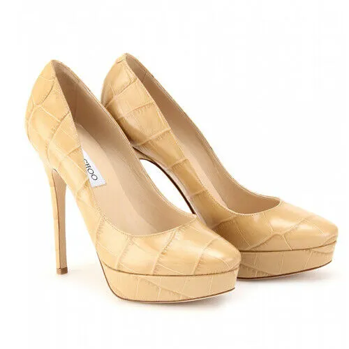 JIMMY CHOO Pumps Cosmic 120Mm Nude Mock Croc Platform Shoes  ladies