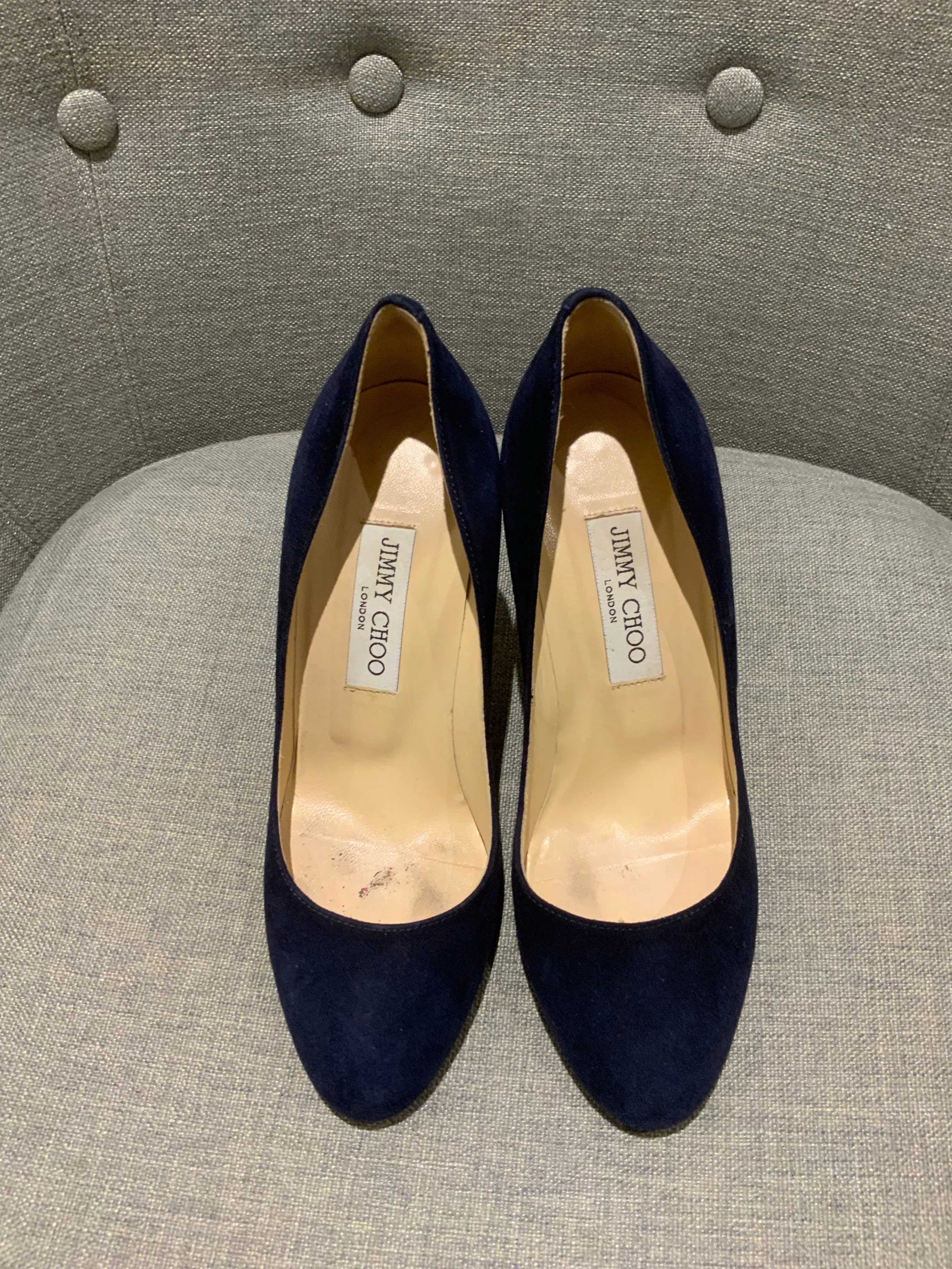 JIMMY CHOO Pumps100 Mm Suede Navy Shoes SIZE 37.5 UK 4.5 US 7.5 ladies