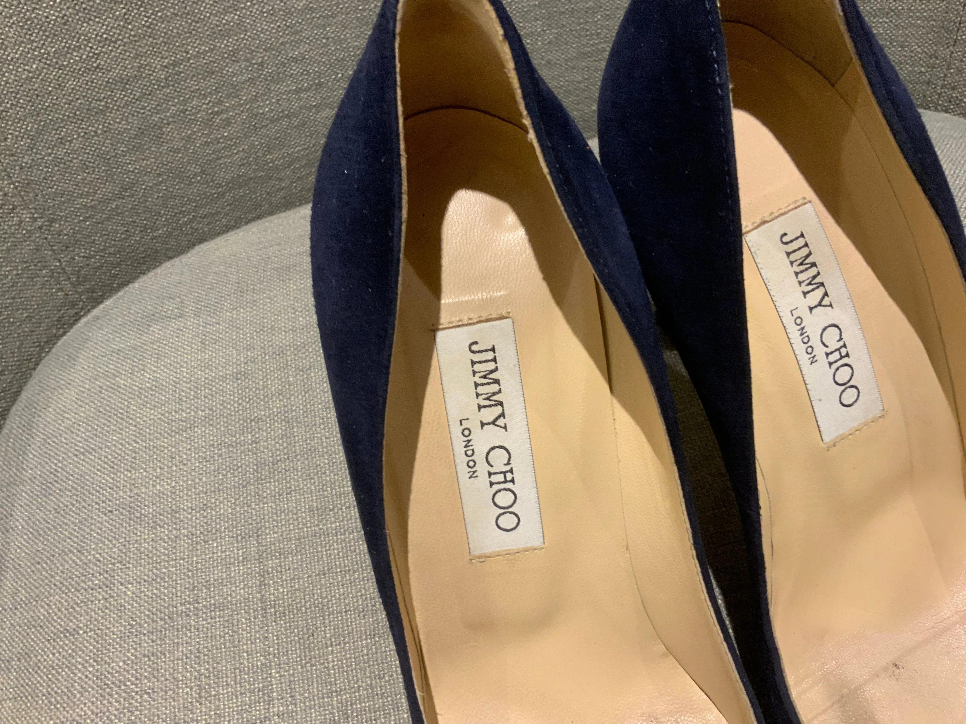 JIMMY CHOO Pumps100 Mm Suede Navy Shoes SIZE 37.5 UK 4.5 US 7.5 ladies