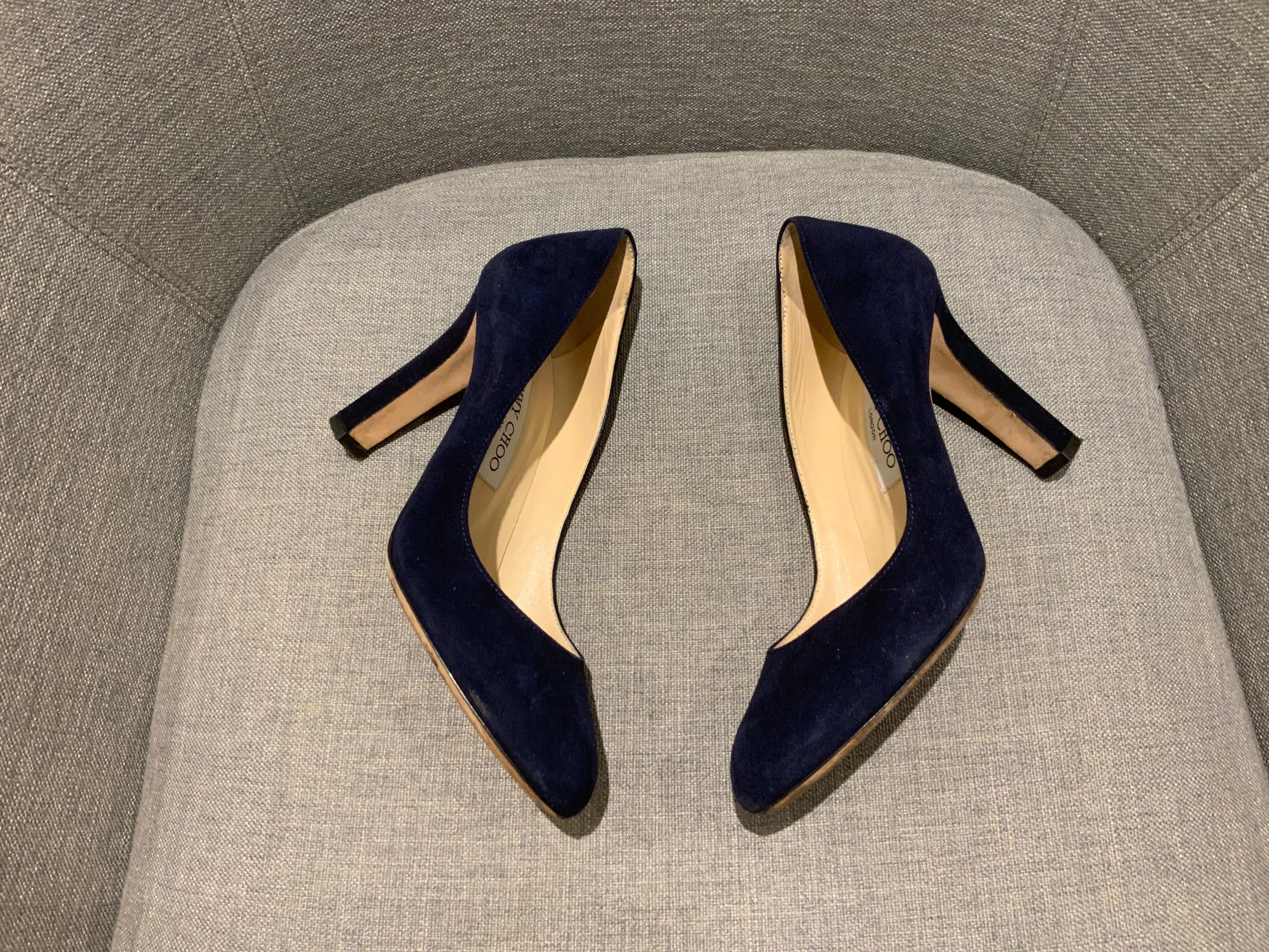 JIMMY CHOO Pumps100 Mm Suede Navy Shoes SIZE 37.5 UK 4.5 US 7.5 ladies