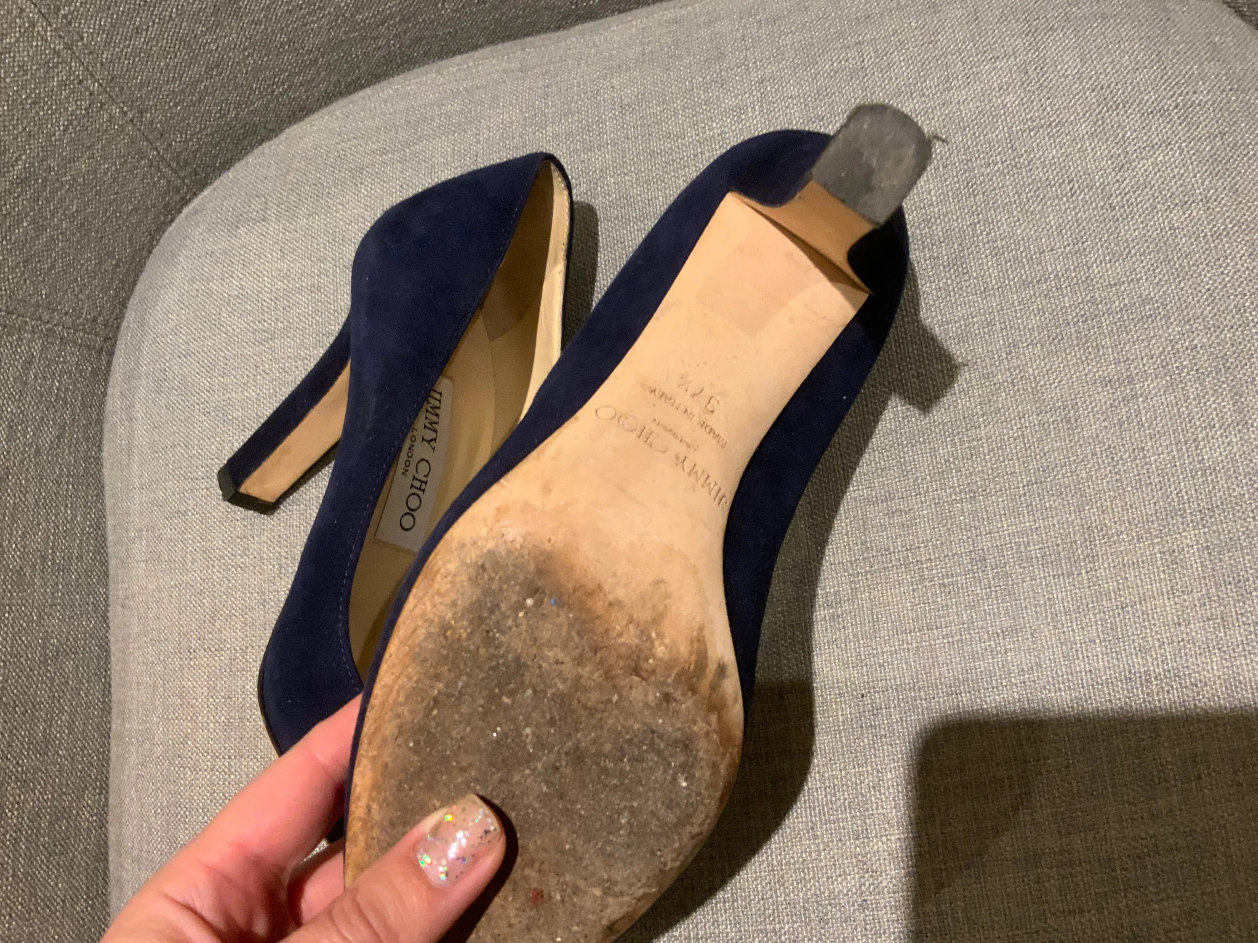JIMMY CHOO Pumps100 Mm Suede Navy Shoes SIZE 37.5 UK 4.5 US 7.5 ladies