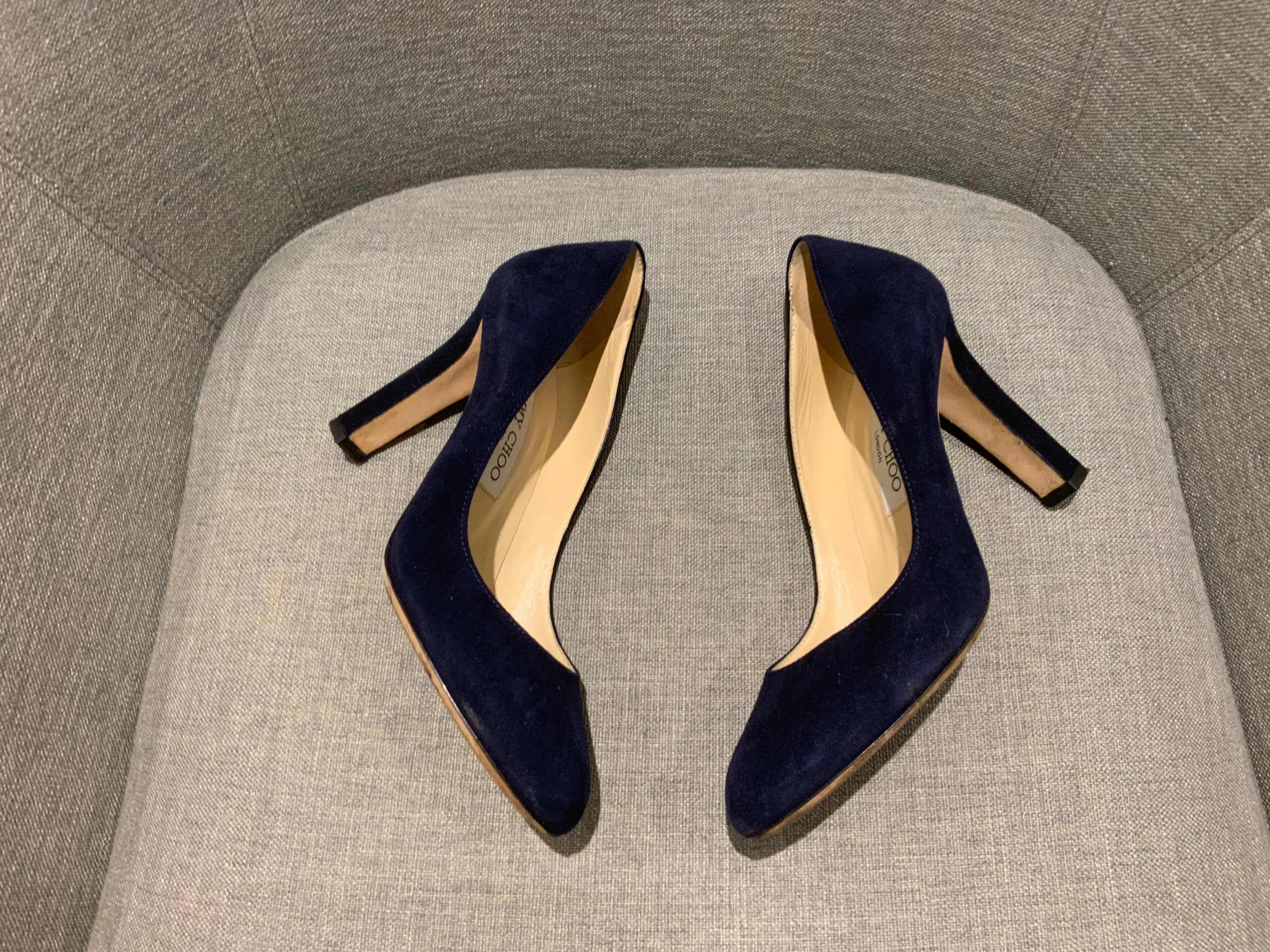 JIMMY CHOO Pumps100 Mm Suede Navy Shoes SIZE 37.5 UK 4.5 US 7.5 ladies