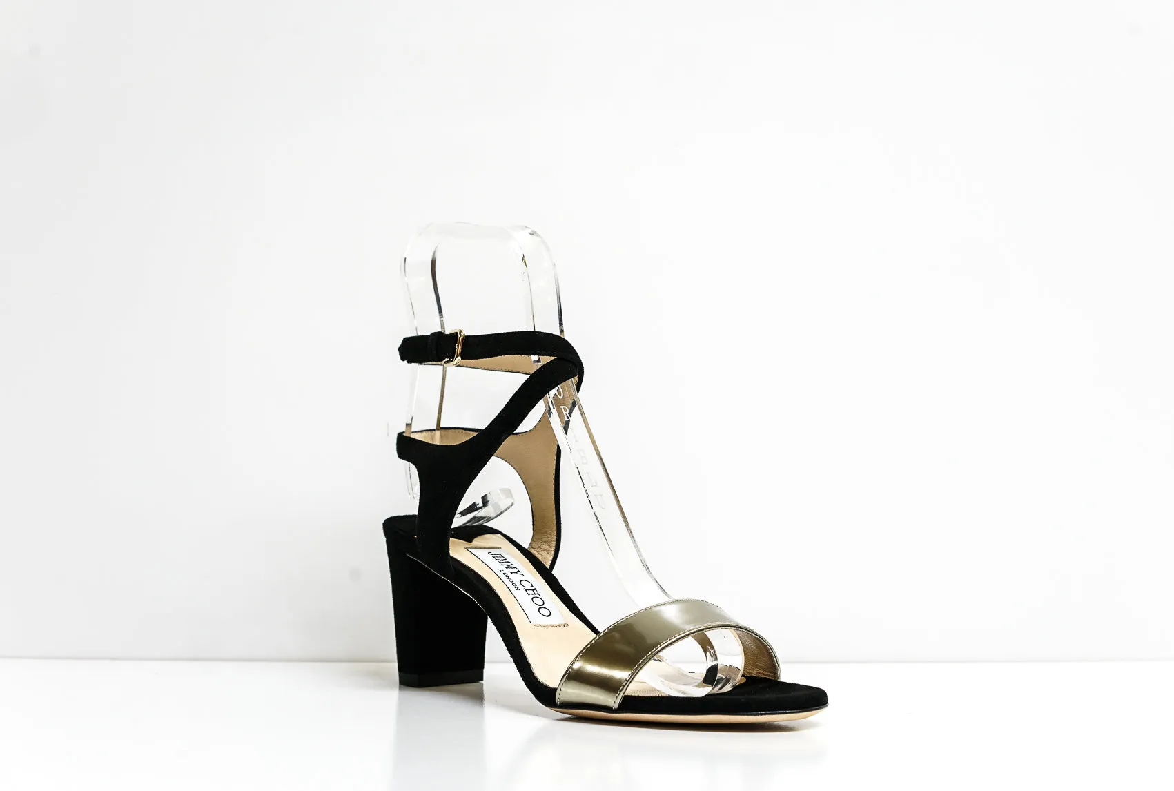 Jimmy Choo Women's Black & Dore Suede & Mirror Leather Sandal  LAST PAIR 36 eu 60% OFF