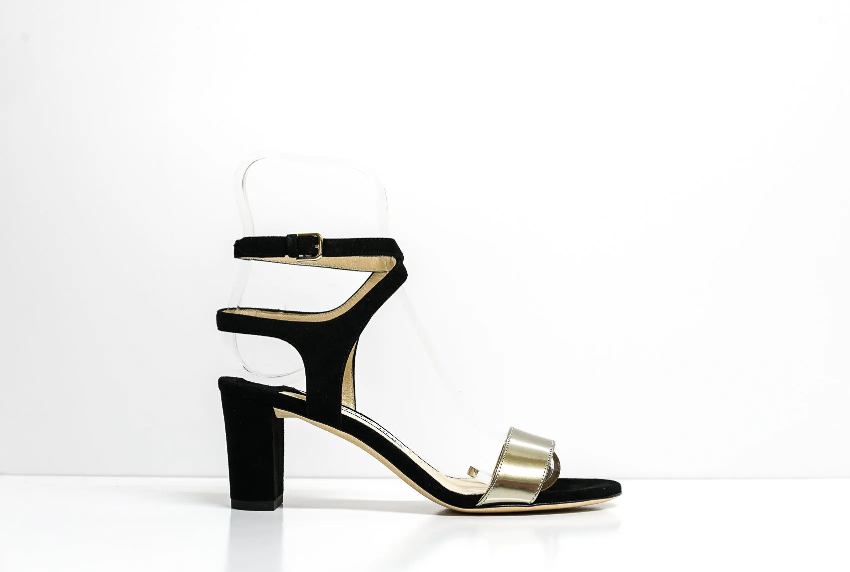 Jimmy Choo Women's Black & Dore Suede & Mirror Leather Sandal  LAST PAIR 36 eu 60% OFF