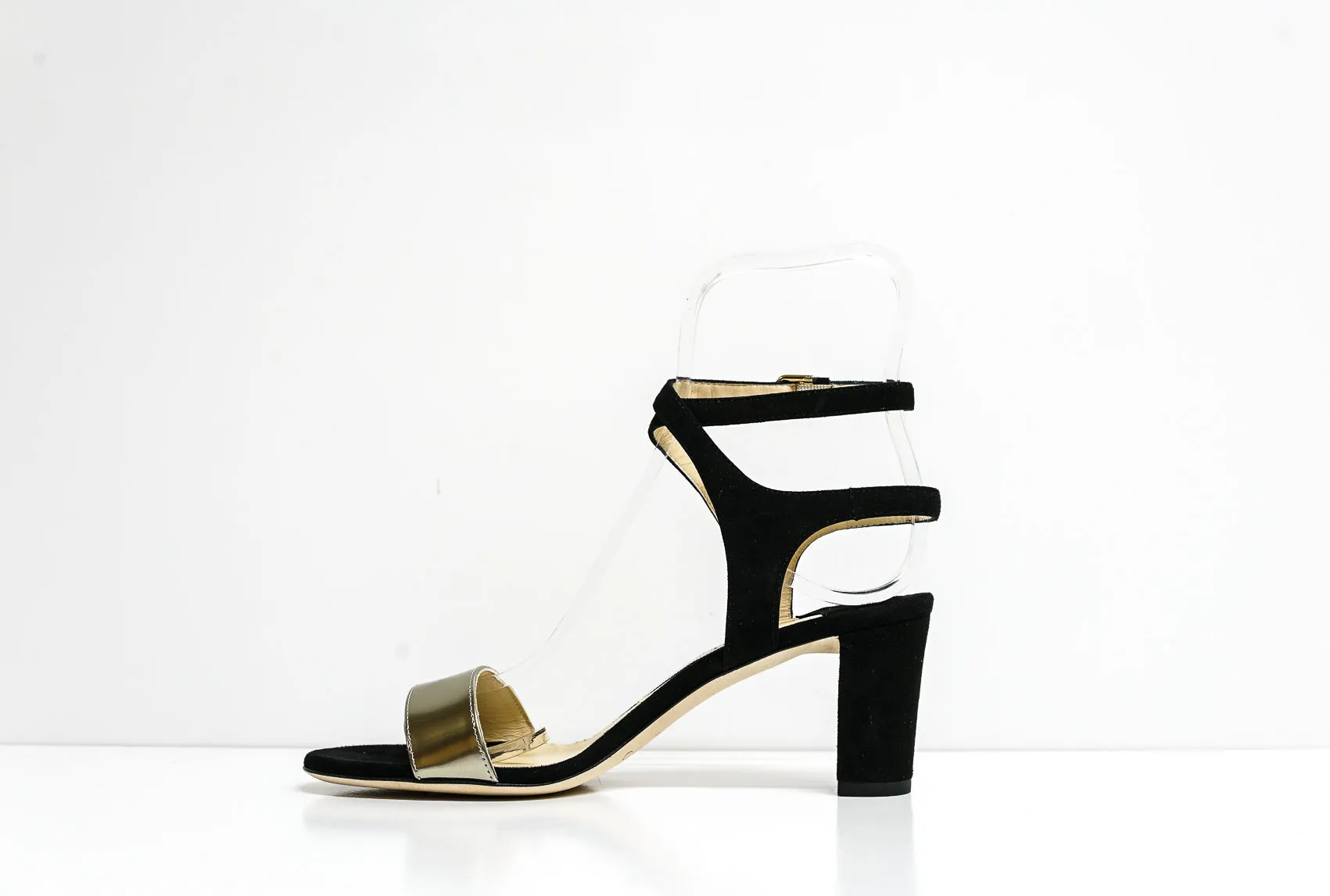 Jimmy Choo Women's Black & Dore Suede & Mirror Leather Sandal  LAST PAIR 36 eu 60% OFF
