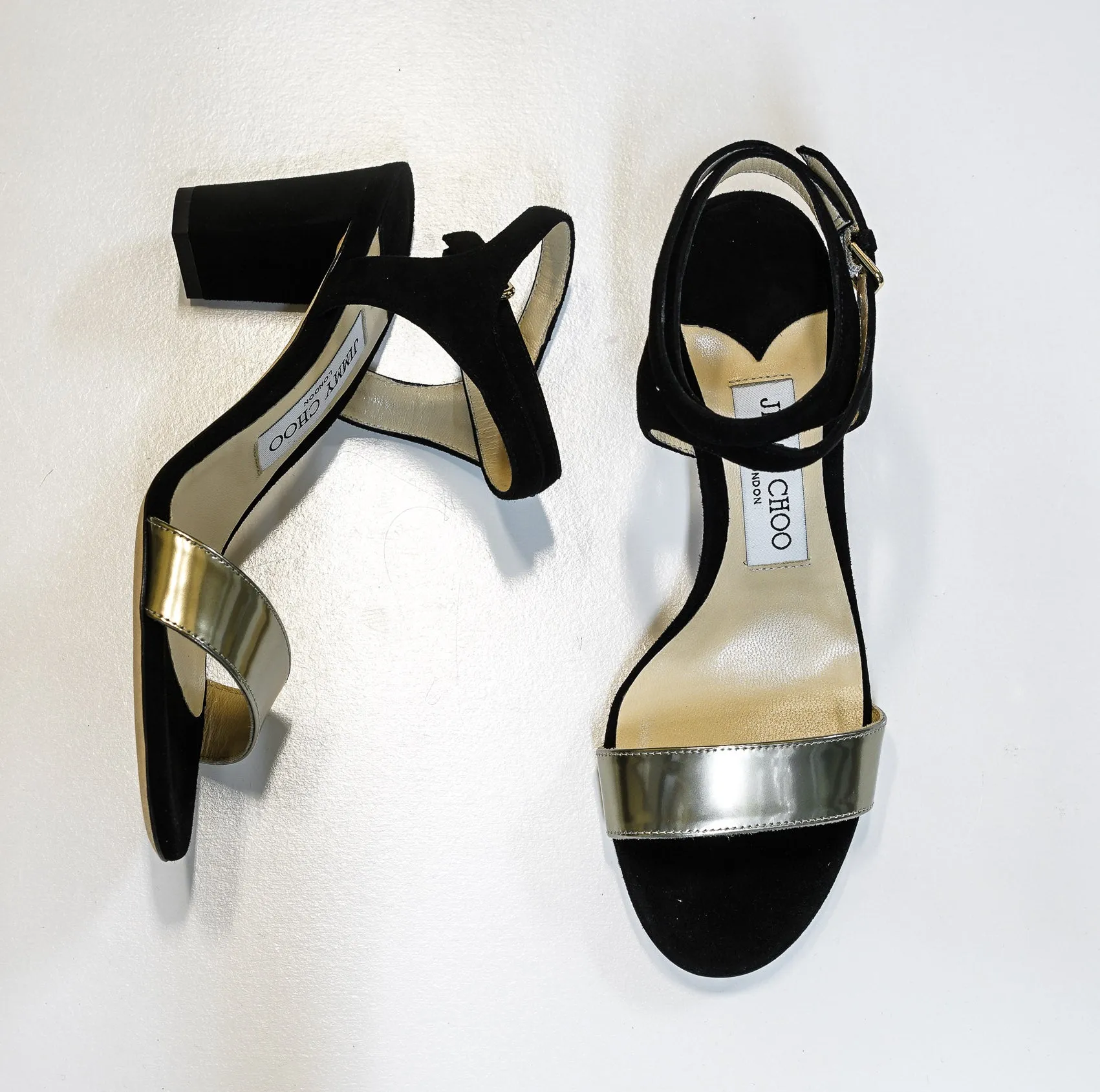 Jimmy Choo Women's Black & Dore Suede & Mirror Leather Sandal  LAST PAIR 36 eu 60% OFF