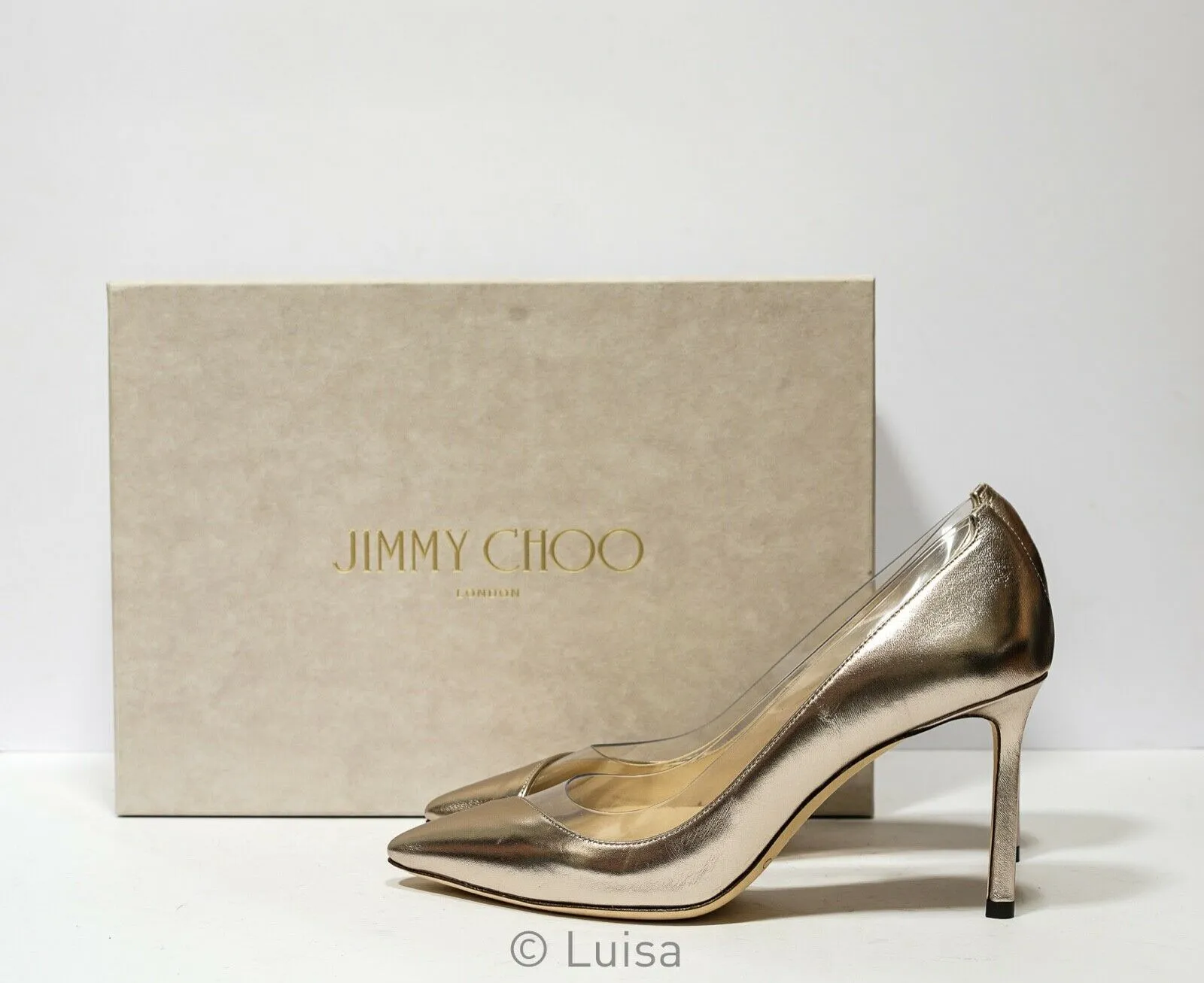 Jimmy Choo Women's Platinum & Clear Pump ROMY 85 40% OFF