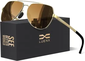 LUENX Aviator Sunglasses for Men Women Polarized New Shades Large Metal Frame - UV 400 Protection