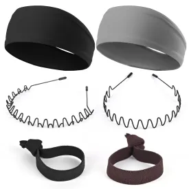 Men's Metal Headband, Men's Neutral Black Wavy Spring Outdoor Sports 6-Piece Set, Headband for Men and Women, Suitable for Running, Cycling, Sports, Yoga