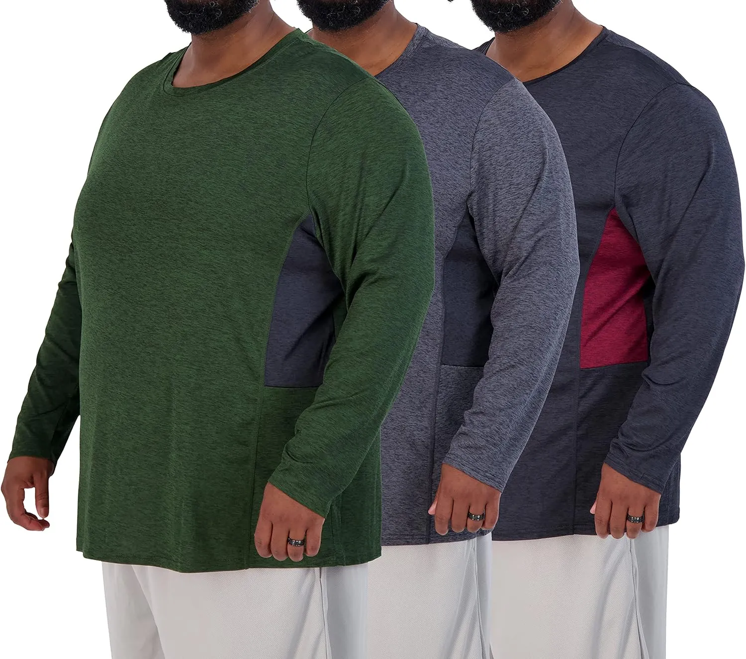 Real Essentials 3 Pack: Men??s Big & Tall Tech Stretch Long-Sleeve & Short-Sleeve Dry-Fit T-Shirt (3XT-5XT)