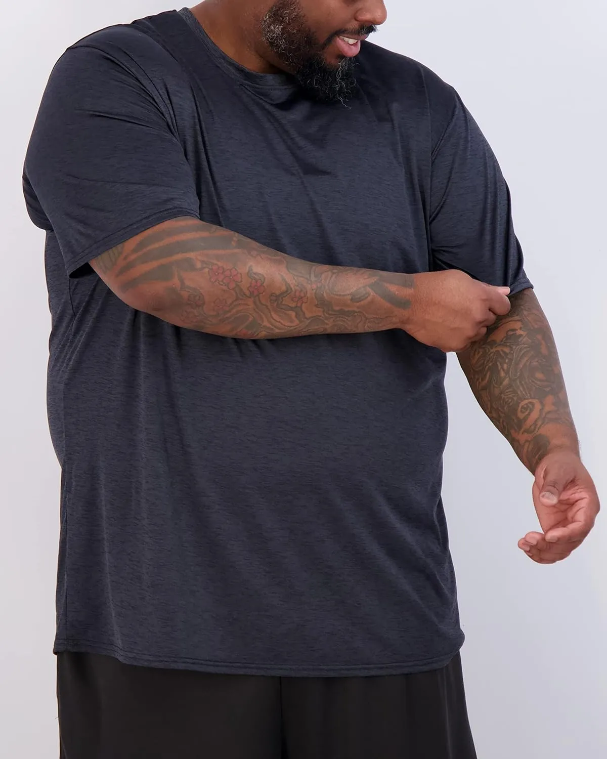 Real Essentials 3 Pack: Men??s Big & Tall Tech Stretch Long-Sleeve & Short-Sleeve Dry-Fit T-Shirt (3XT-5XT)