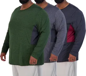 Real Essentials 3 Pack: Men??s Big & Tall Tech Stretch Long-Sleeve & Short-Sleeve Dry-Fit T-Shirt (3XT-5XT)
