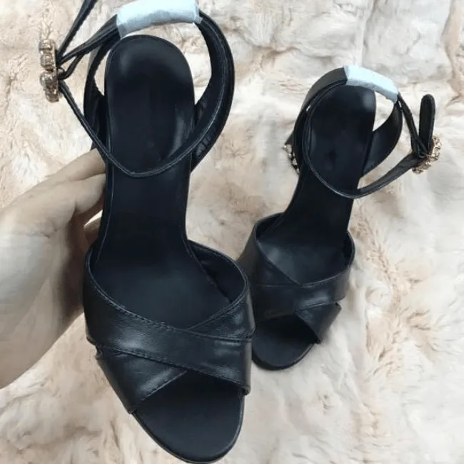 Summer Black Rhinestone Open Toe High Heel Sandals