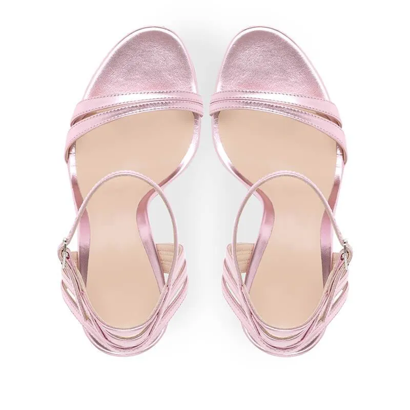 Summer PU Pink Open Toe Buckle High Heel Sandals