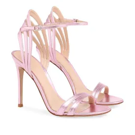 Summer PU Pink Open Toe Buckle High Heel Sandals