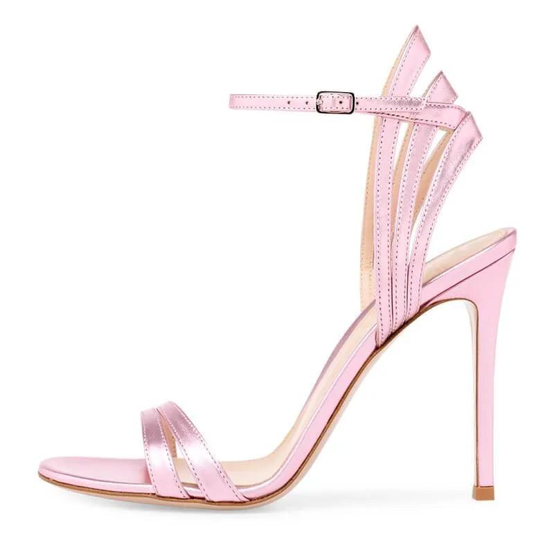 Summer PU Pink Open Toe Buckle High Heel Sandals