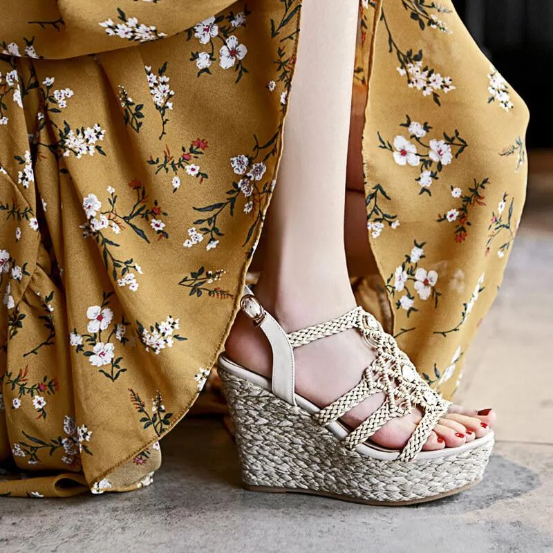 Summer Wedge Espadrille Open Toe Sandals