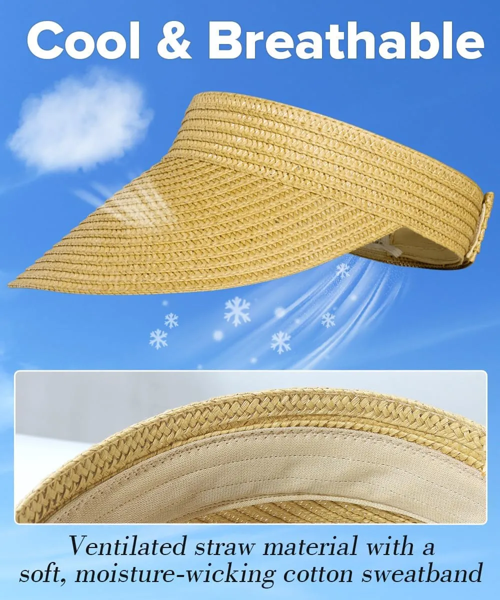 Sun Visor Hats for Women,Beach Sun Hats UPF50  UV Protection Straw Sun Beach Visor Summer Hats Packable