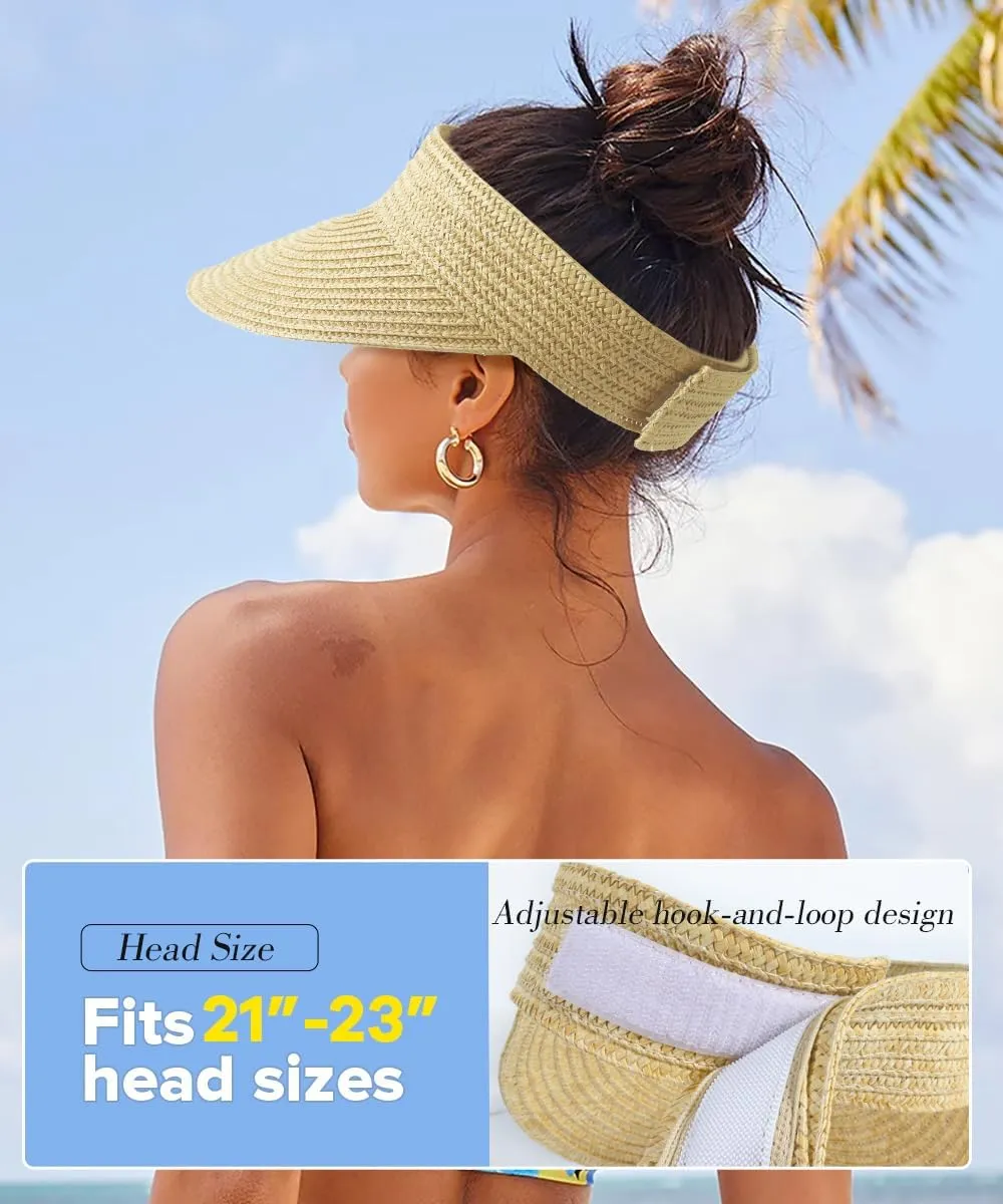 Sun Visor Hats for Women,Beach Sun Hats UPF50  UV Protection Straw Sun Beach Visor Summer Hats Packable