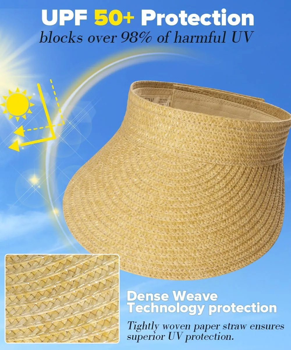Sun Visor Hats for Women,Beach Sun Hats UPF50  UV Protection Straw Sun Beach Visor Summer Hats Packable